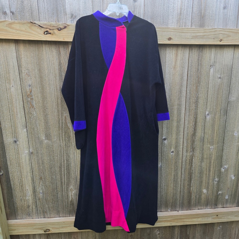 Vanity Fair Vintage Velour Robe House Dress Color Block‎ Pink Purple Black Large